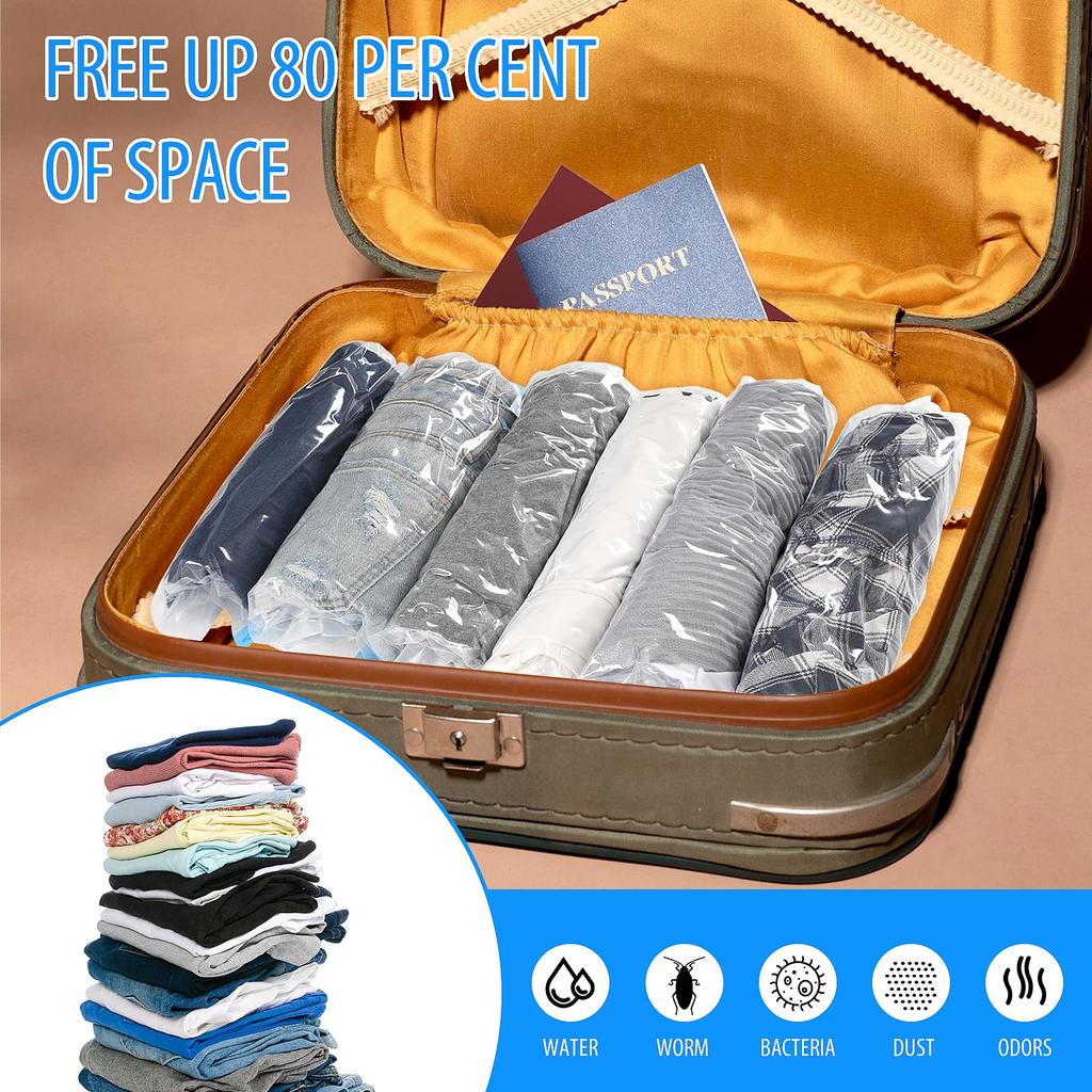 5 Packs Roll-up Storage Bags, Travel Compression Bags Reusable Space Saver Bags Vacuum Storage Bags for Clothes Organizer