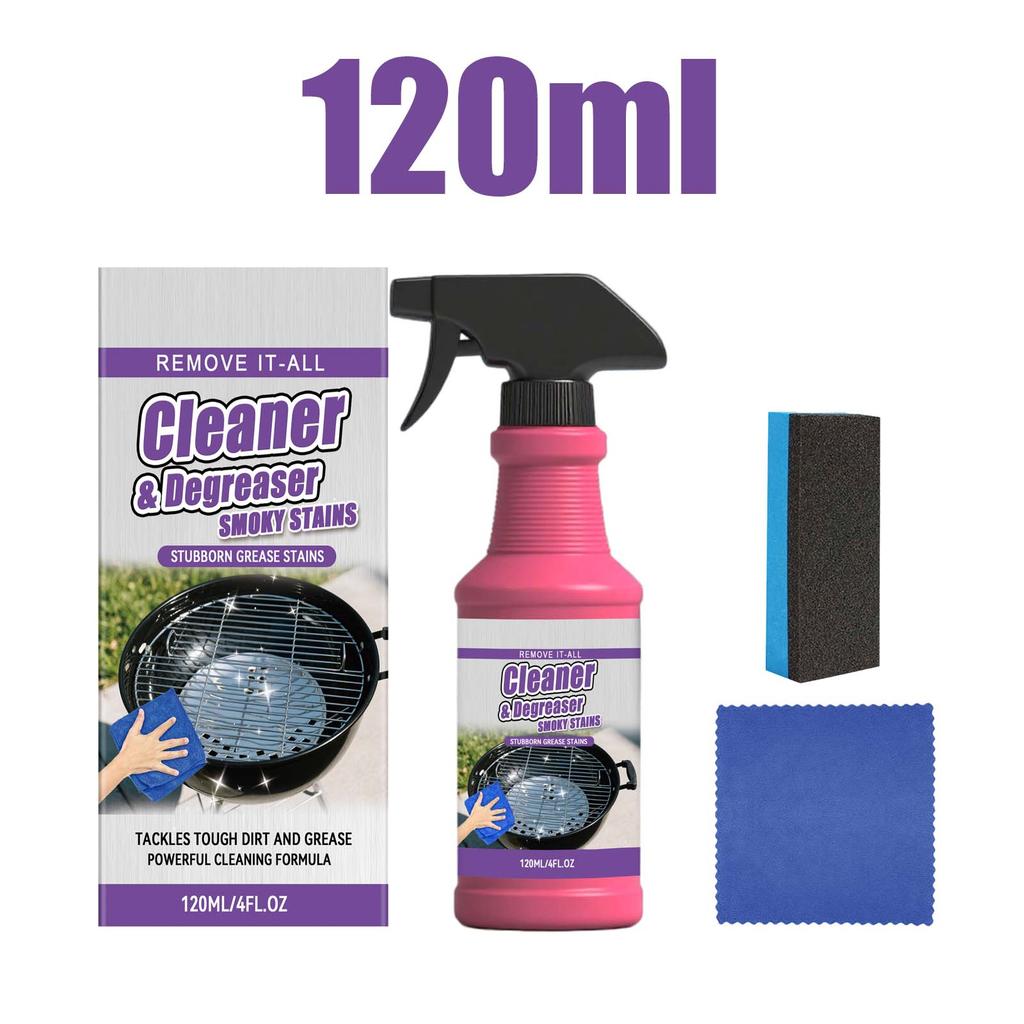 120ml BBQ Grill Cleaner Oven Degreaser Spray Smoky Carbon Stain Remover Heavy Duty Kitchen Grease Cleaner with Sponge Towel