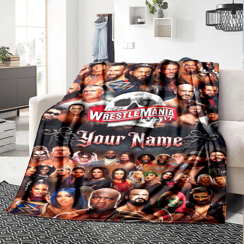 Wrestlemania Customize Text Blanket Throw Personalized Blanket Warmthful Decor Great for Bed Chair Bedding Home Decor for All Occasions