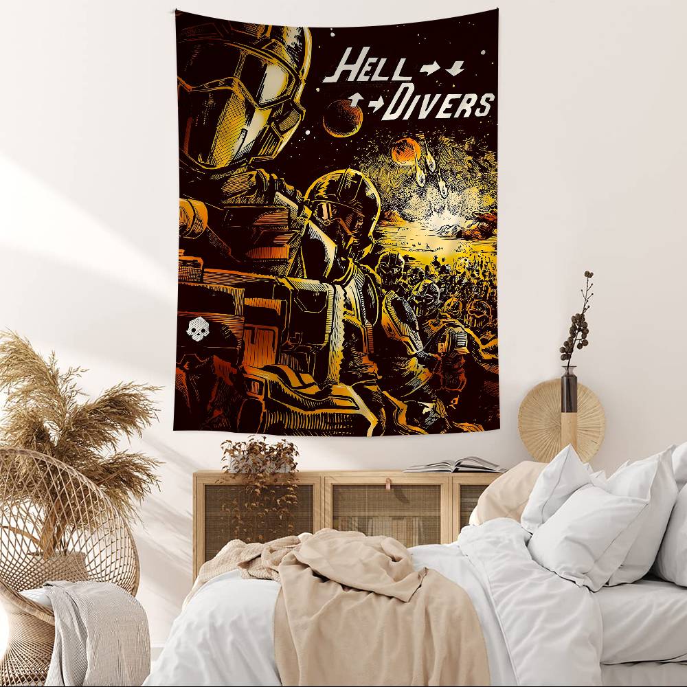 Classic Movie HHelldiver 2 Anime Tapestry Hippie Flower Wall Carpets Dorm Decor Cheap Hippie Wall Hanging