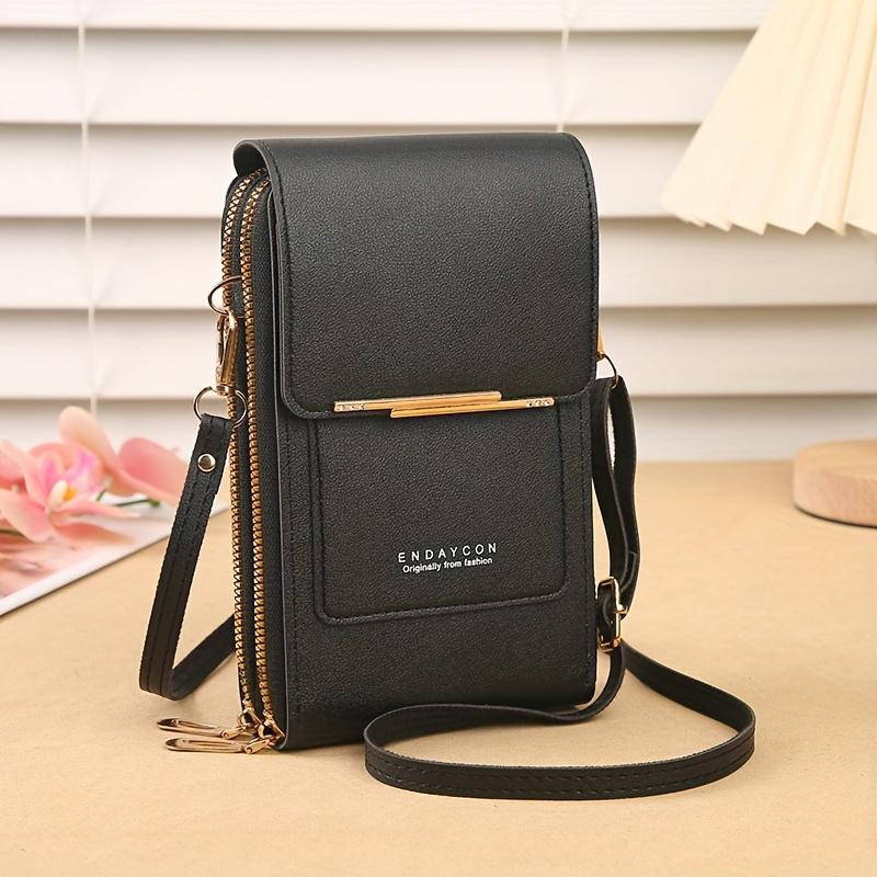 

Chic Plaid Foldable Handbag for Women: Made Of, Featuring A Double-Layer Design with A Pocket for Smartphones and A Lanyard. чёрный