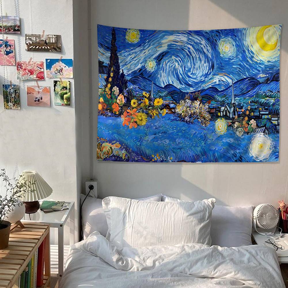 Van Gogh Starry Sky Art Anime Tapestry Hanging Tarot Hippie Wall Rugs Dorm Home Decor