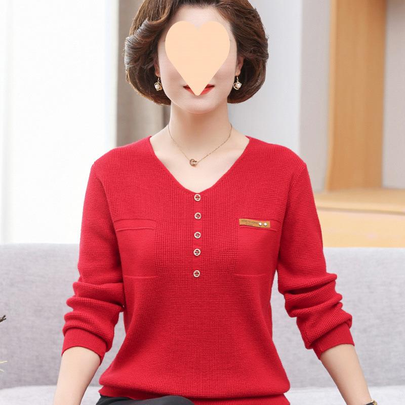 

Тонкий вязаный свитер женский модный воротник для женщин среднего возраста с длинным рукавом базовый топ 2XL