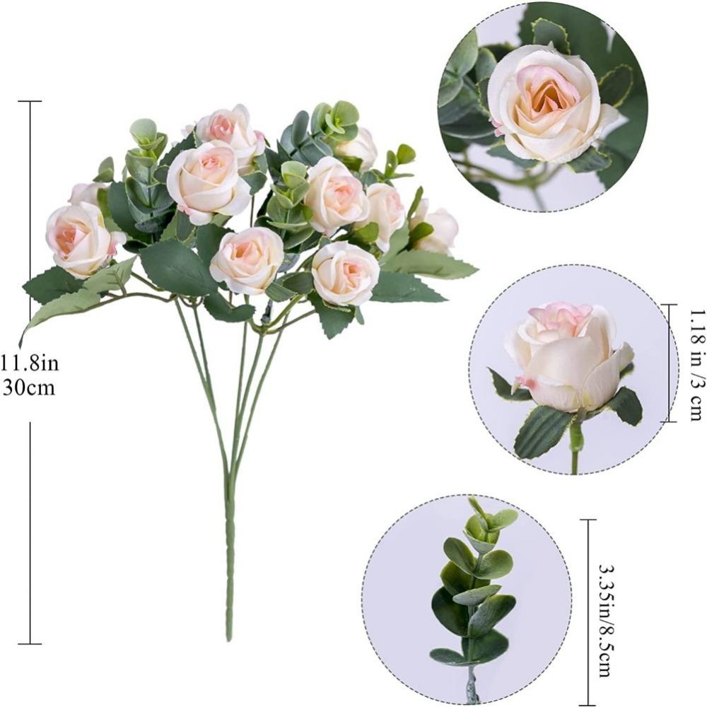 1pz 11 Teste Fiore Artificiale Rosa di Seta Foglie di Eucalipto Bianco Bouquet di Peonie Fiore Finto per Tavolo Matrimonio Festa Vaso Decorazione Casa