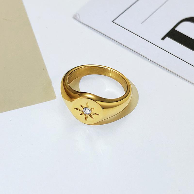 Starburst Signet Ring for Women Stainless Steel with Cubic Zirconia Wedding Brand Pinky Rings Statement Jewelry