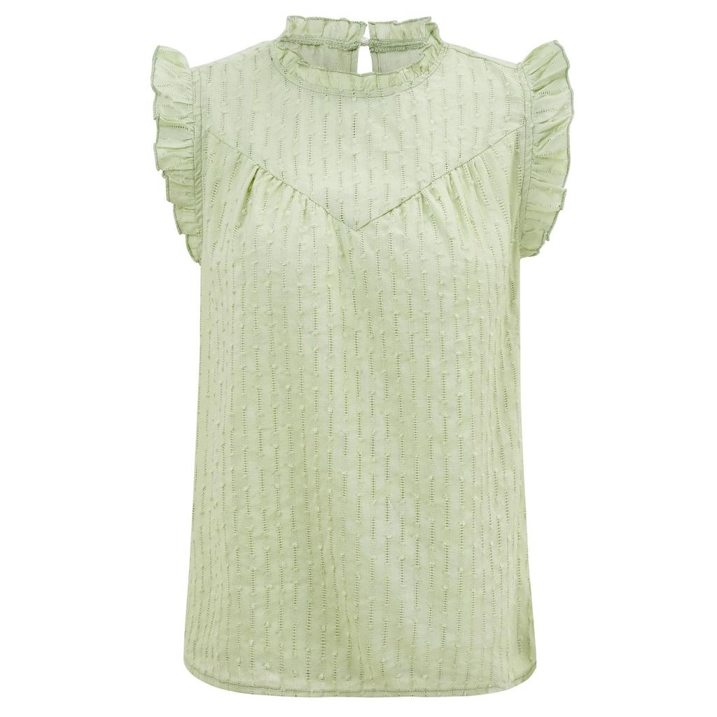 Summer Women's Solid Color Round Neck Small Fly Sleeve Slim Fit Top