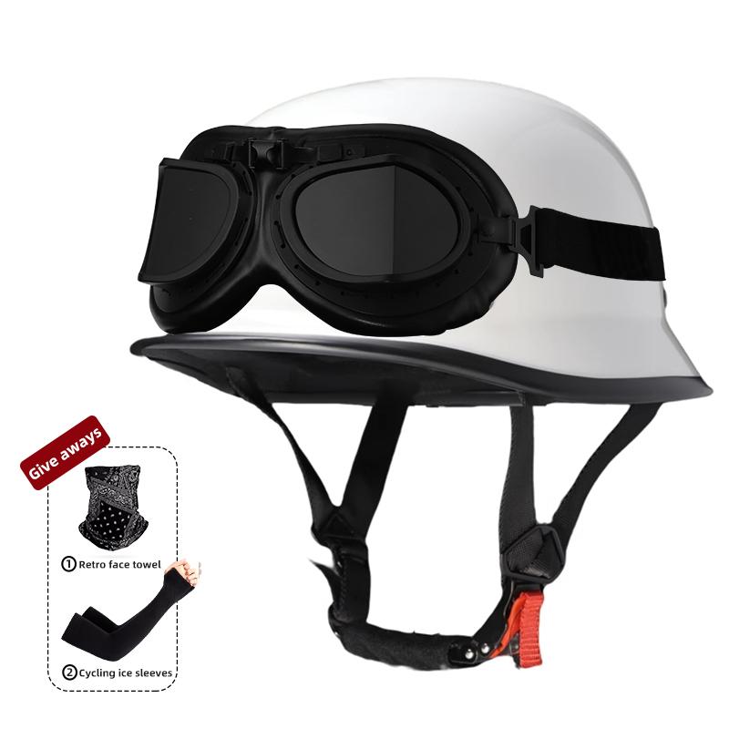 Motorcycle Helmet for Men In Summer, Harley Retro Half Helmet Electric Car, German Style Soldier Prince Cruise Car, Four Season
