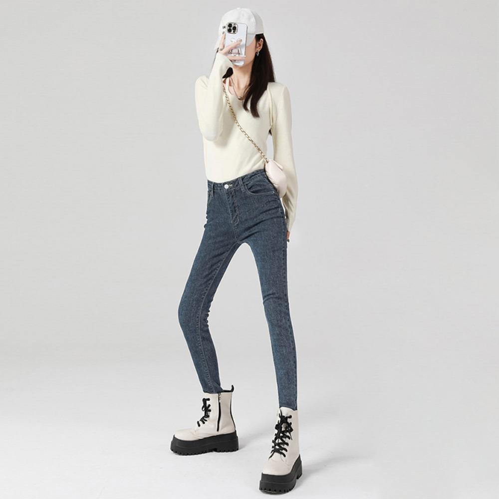 ins style trend pencil small-footed jeans 2025 autumn and winter new elastic high-waisted high-looking thin pants