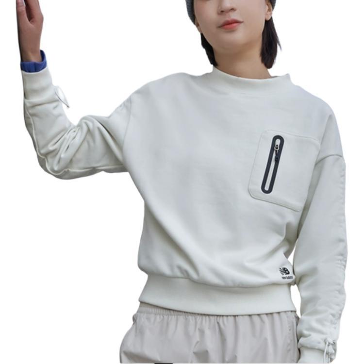 (WMNS) New Balance Logo Printing Solid Color Round Neck Pullover Beige Hoodie Women's AWT14372-NMC