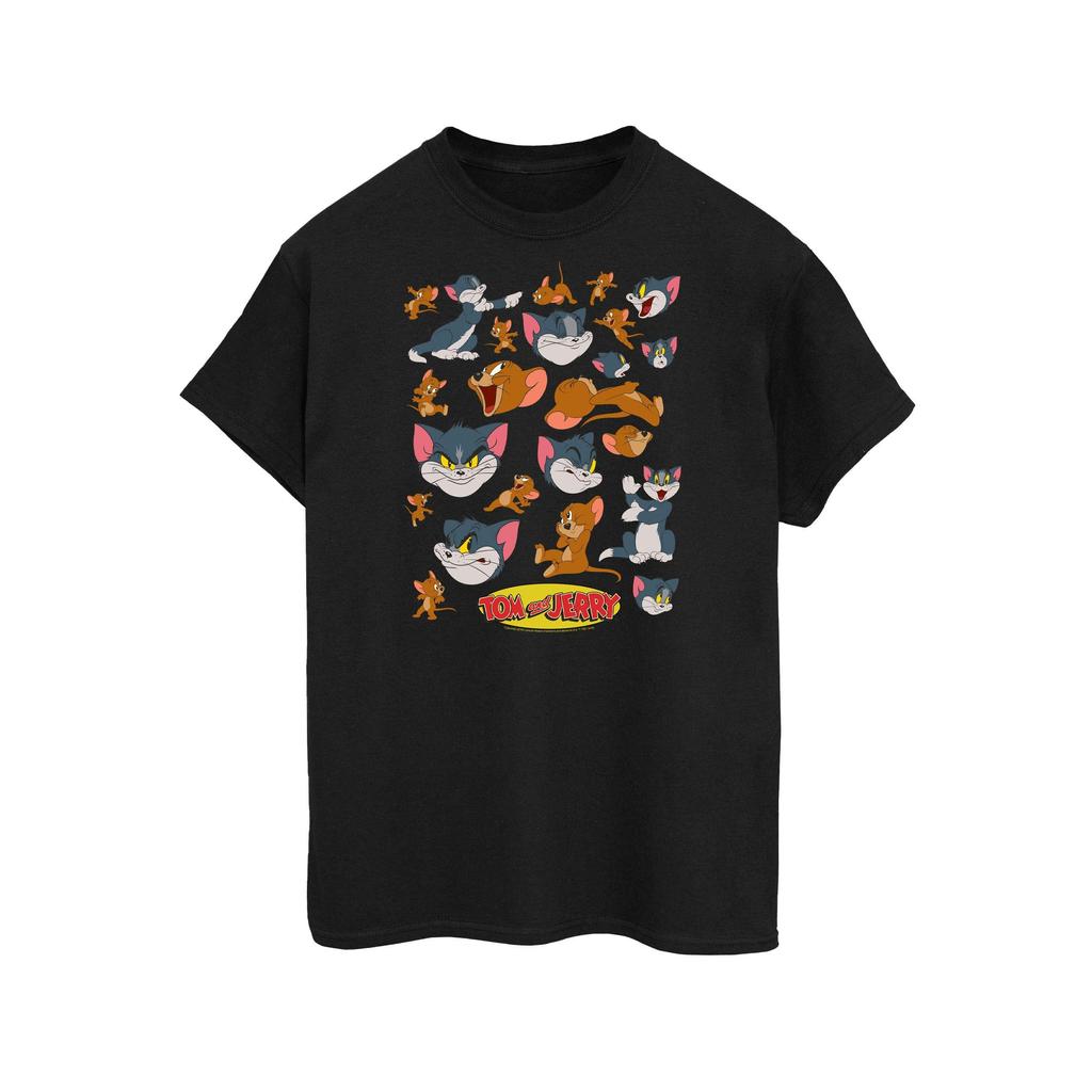 Tom and Jerry Womens/Ladies Many Faces Cotton Boyfriend T-Shirt