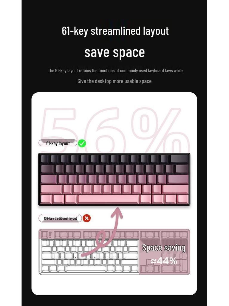 61-Key Backlit Bluetooth Wireless Mechanical Keyboard with Blue/Red Switches