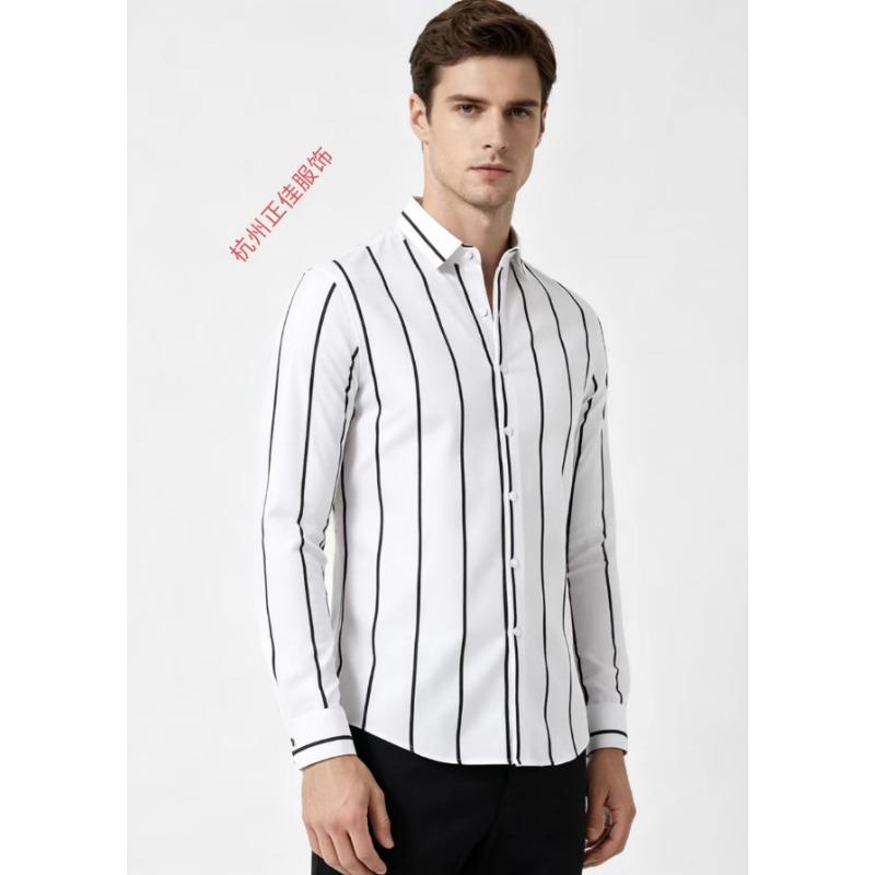 

Mens White Black Vertical Striped Long Sleeve Dress Shirt M