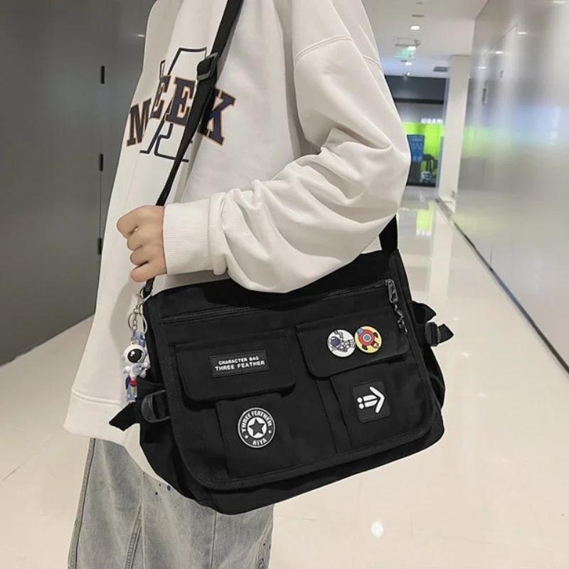 Borsa a tracolla in tela Harajuku per uomo e donna Borsa a tracolla in nylon Borsa a tracolla per la scuola per giovani