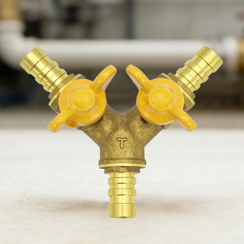 Brass 2 Way Tap Adapter Garden Irrigation 2 Way Double Tap Hose Adapter Adjustable Control Faucet Connector Adapter