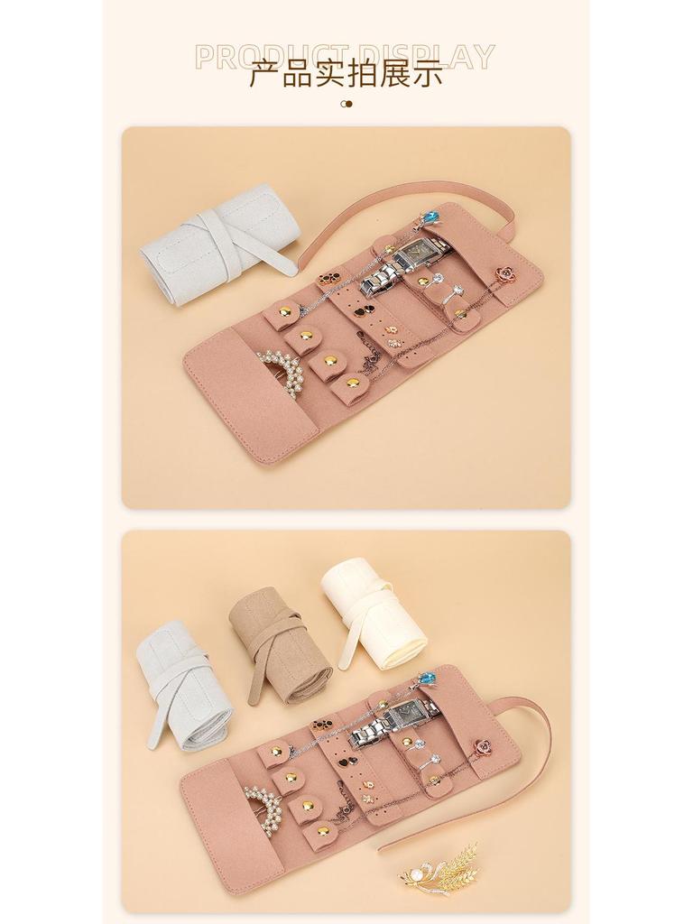 Multifunctional Cross-Border Jewelry Roll: Foldable Portable Microfiber Storage Clutch