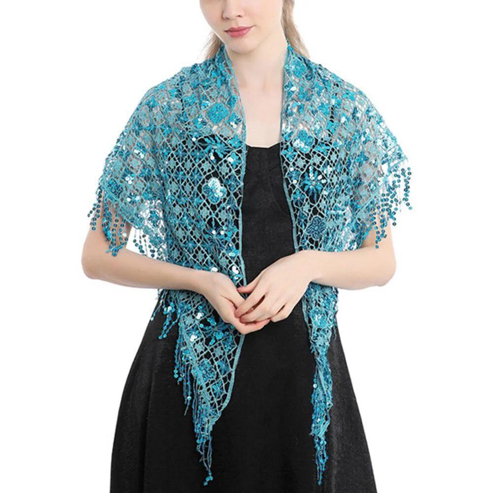 1Pc Elegant  Triangle Sequins Wedding Shawl Women Evening Dress Shawl Ladies  Banquet Decoration Tassel Shawls