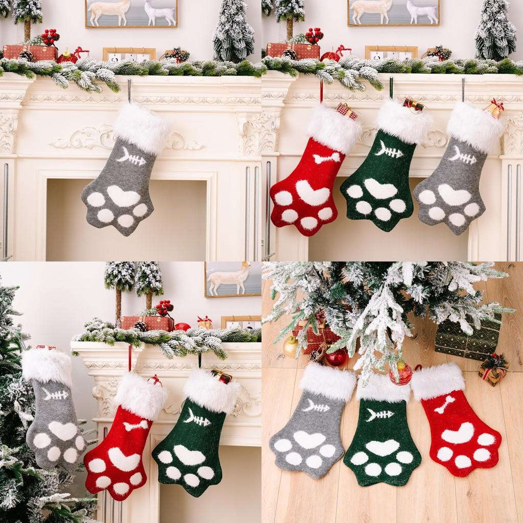 Plush Cat Charming Paw Christmas Stocking Colorful Holiday Decor For Joy Childrens