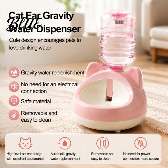 Easy To Clean Cat Water Supply Automatic Dispenser Auto Refill Pet Feeder Cute Dispenser Ear Design Bottle Adapter Threaded Bowl for Cats