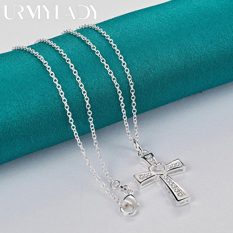URMYLADY 925 Sterling Silver Cross Love 16-30 Inch Pendant Necklace For Women Wedding Fashion Jewelry