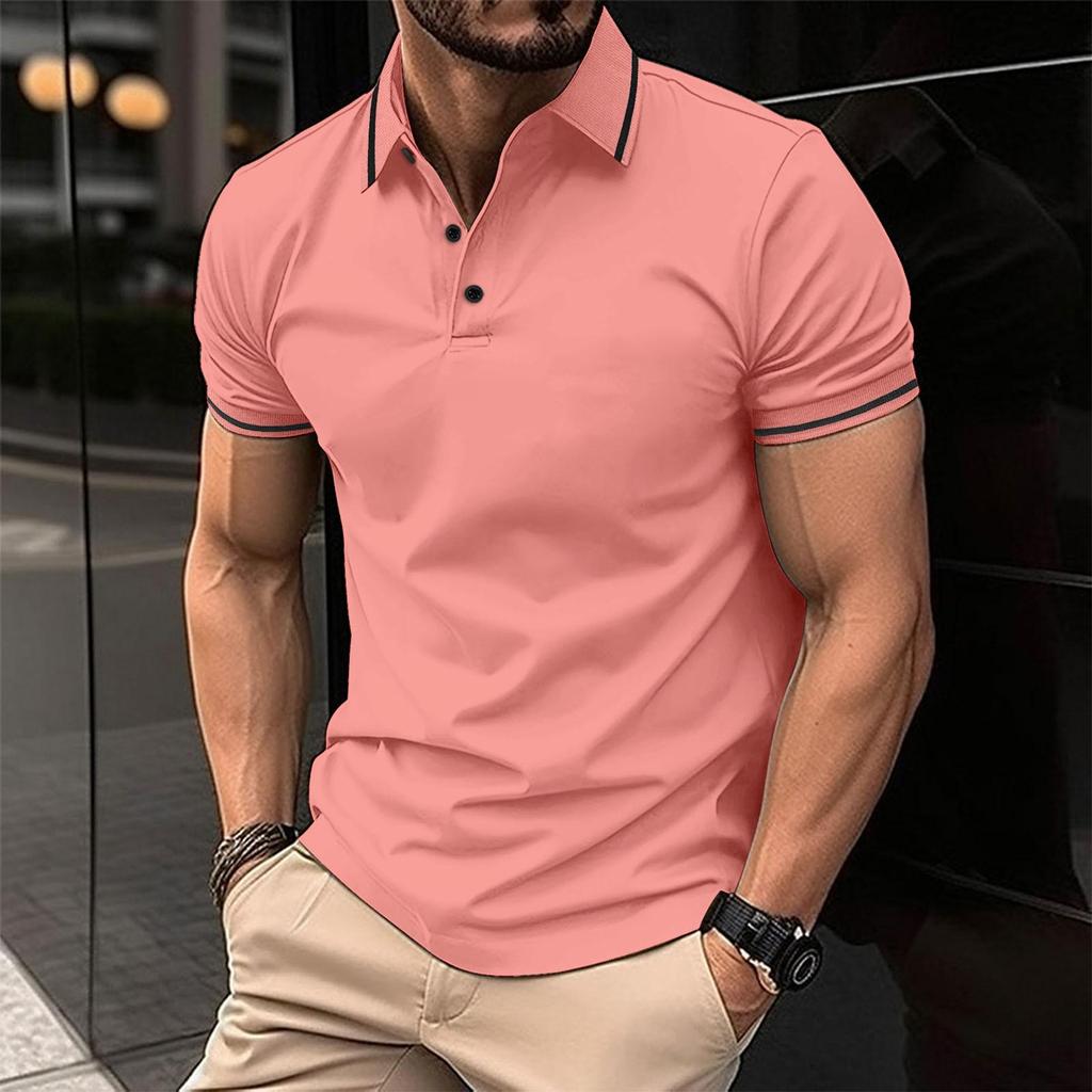 T-shirt Moda Estiva Uomo Bottoni Collo a Coste Polo Sportiva Top