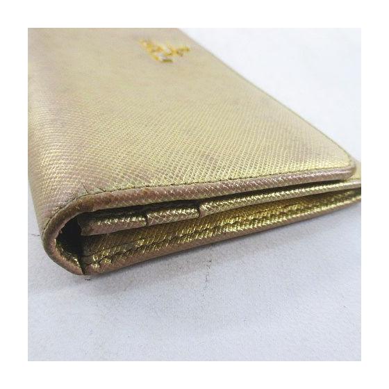 Used Prada Long Wallet, Gold Hardware, Gold Leather, Made In Italy
