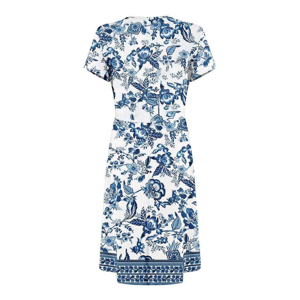 Damek sommerkjole Kortermet V-hals Korte kjoler Mote Casual Flytende A-linje Sving Solkjole med lomme