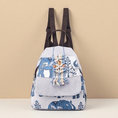 Retro Ethnischer Stil Gewebte Tasche, Damenrucksack, Doppelreißverschluss, Lässiger Reiserucksack