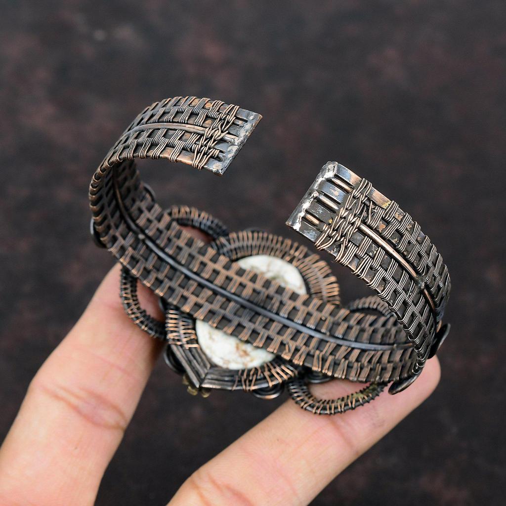 Wild Horse Magnesite Copper Bangle Copper Wire Wrapped Cuff Bracelet Handmade Adjustable Bangle Copper Jewelry Gemstone Cuff Gift For Mother