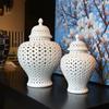 Ceramics Gingers Jar with Lid Decorative Flower Vases Cutout Lattice Crafts for Home or Kitchen Countertops Decoration