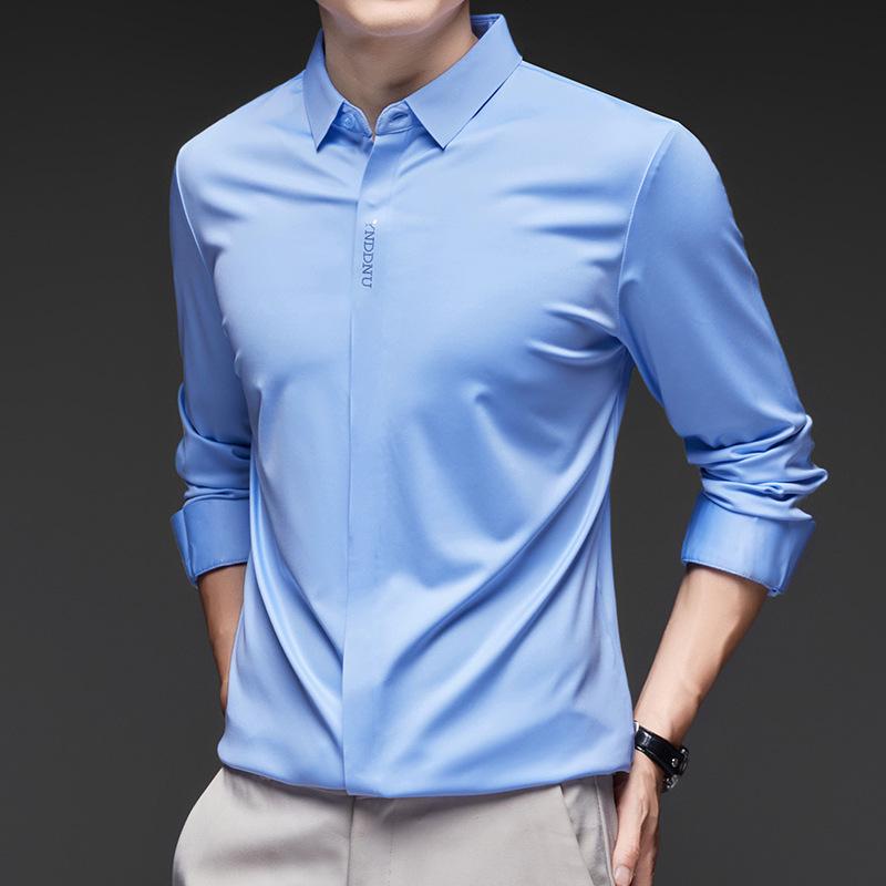 2025 Spring Men's Light Luxury Long-Sleeve Seamless Business Shirt - Solid Color