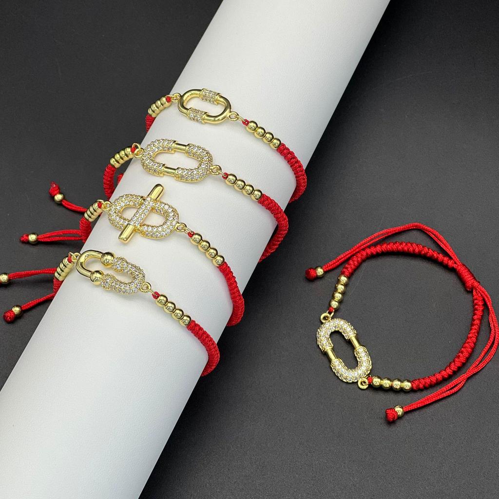 Rotes Kordel Zirkon O-förmiges Armband, Kordelzug T-Stil Modeaccessoire