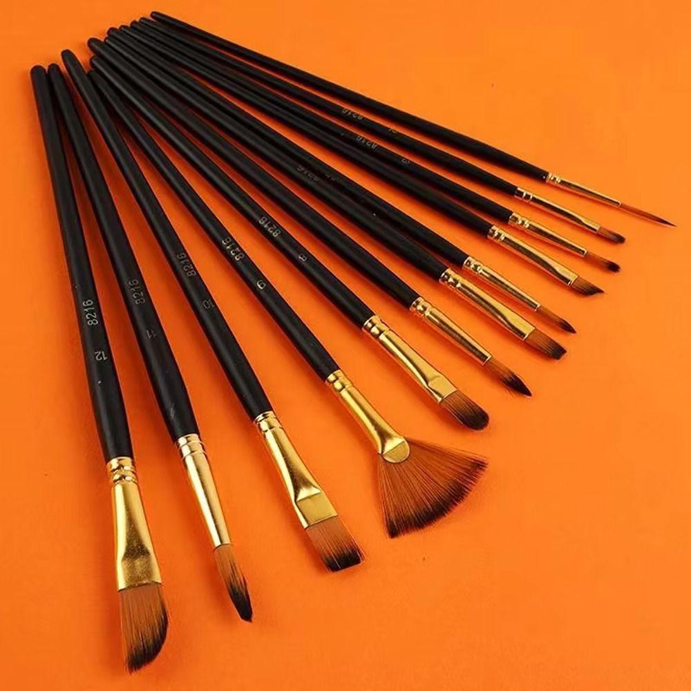 12Pcs/Set Nylon Hair Painting Brush Set Acrylic Materials Watercolor Gouache Oil Painting Brush Short Wood Rod Multi-functional