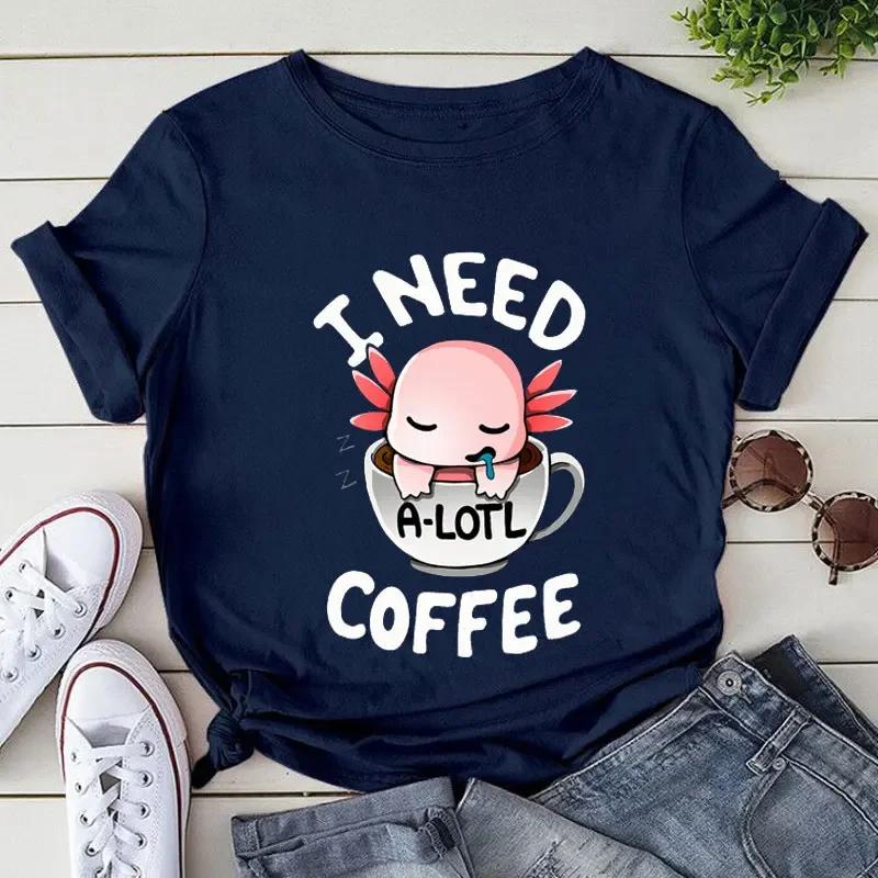 

NEED ALOTL COFFEE Tee Vintage Top Cute Axolotl Tshirt Fashion Clothes Summer Tees Short Sleeve T Casual Cartoon Graphic Tshirt 4XL