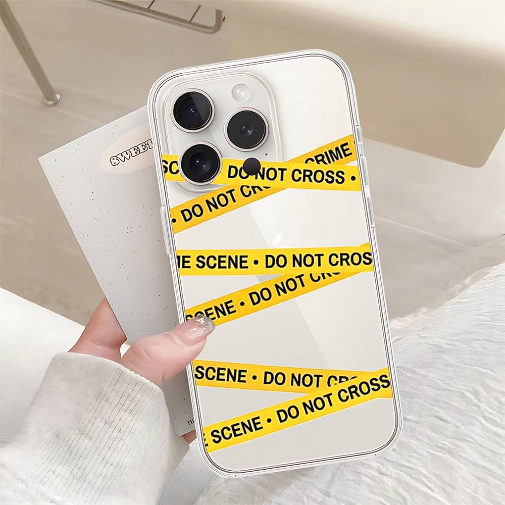 

Yellow Warning Line Phone Case For IPhone 17 16 15 14 Plus 13 12 11 Pro Max Phone Back Cover Transparent Shockproof Cover iphone14