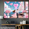 Dreamy Valentine Sailboat Tapestry, Anime Couple on Deck with Pink Heart Balloons and Ocean View, Sweet Romantic Wall Art