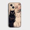 1PC Cute Black and White Cat  Phone Case For iPhone 16 15 Plus 14 13 Pro Max 12 Mini 11 X XS XR 7 8 8Plus Black Soft Phone Coque