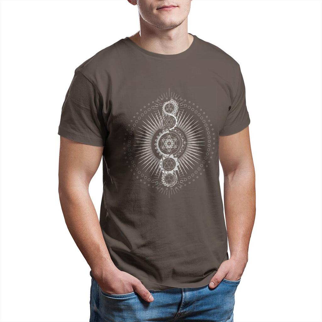 Sacred Geometry Metatron's Cube White Transcendence Flower of Life 100% Cotton Printed Clothes Plus Size T-Shirt for Men