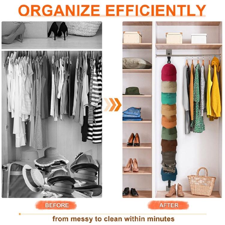 Fashionable Hat Organizers Holder Rack for Closet Rod Featuring Clip To Store Baseball Hats Golf Hats and Beanies
