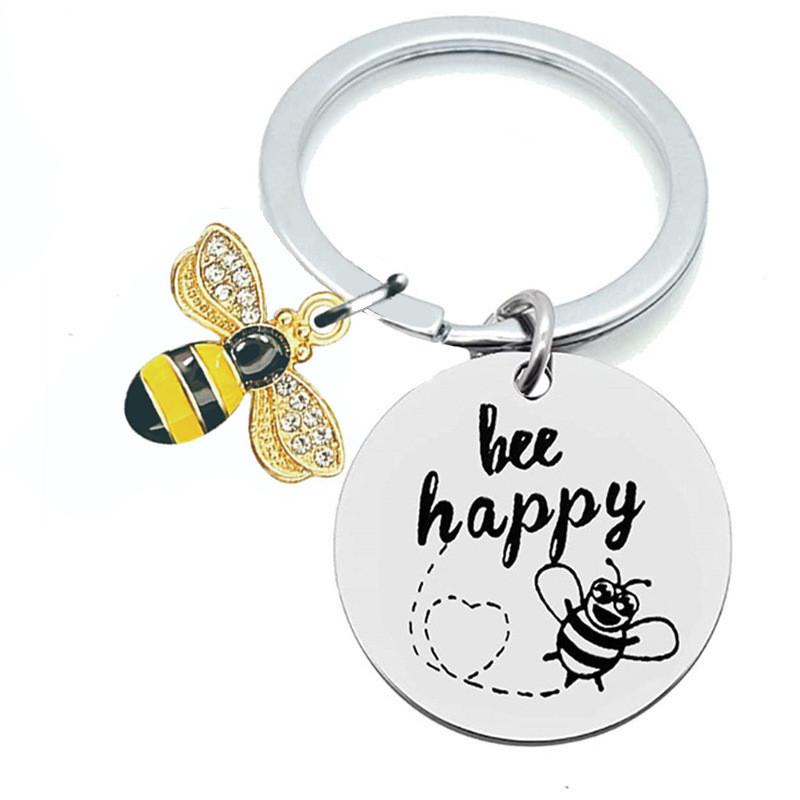 Elegant Stainless Steel Bee Happy Keychain Perfect Gift For Friends And Teachers