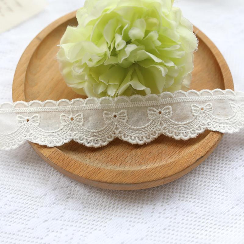 White Pink Lace Trim: Pure Cotton Embroidered Ribbon for Skirt Hem, Cuffs, Wave Edges