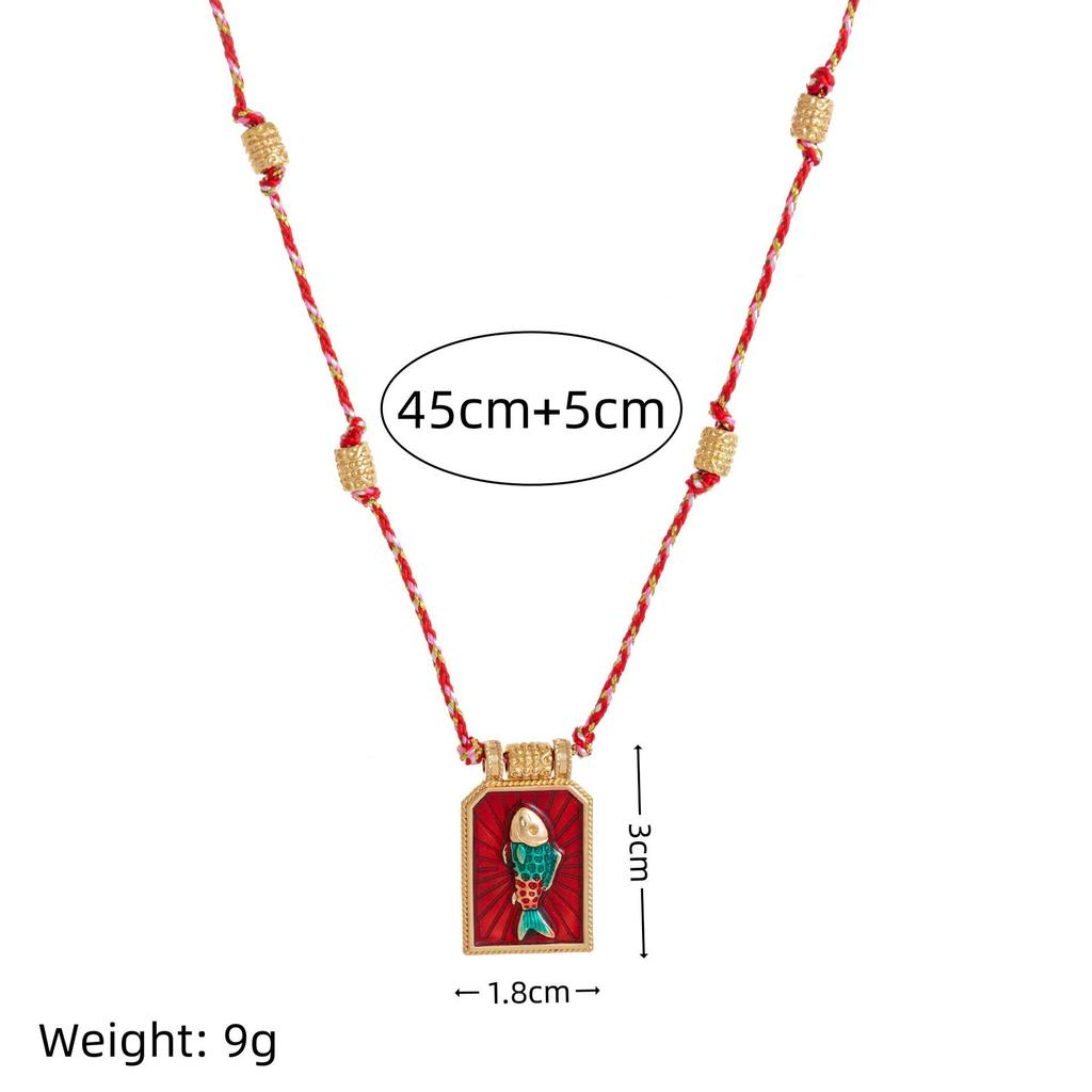 Colorfast Beaded Tarot Card Pendant Necklace with Heart-Shaped Charm, Fashionable Gold-Plated Design On Colorful Rope