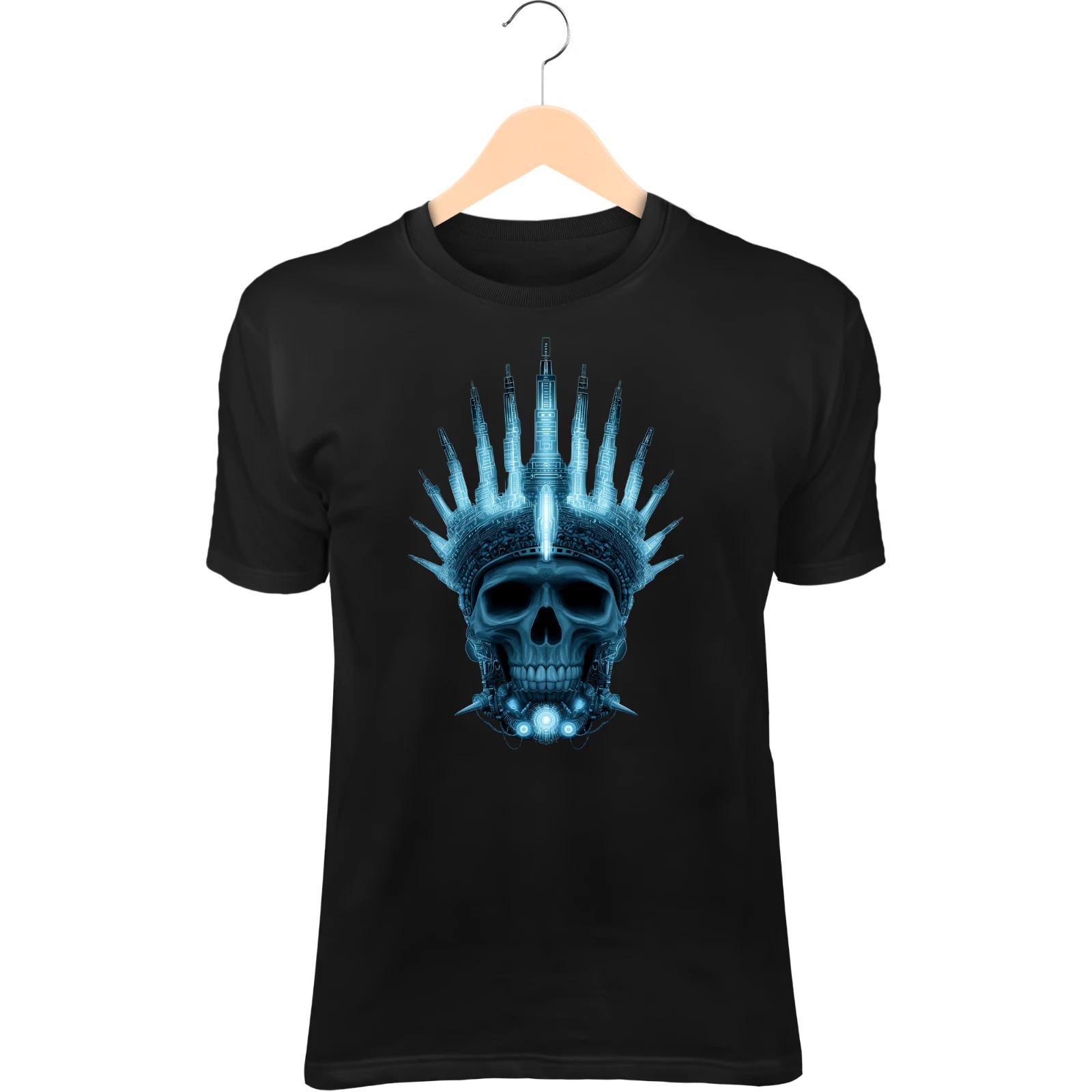 Cyber Skull King II T-Shirt – Neon Circuit Crown, Glowing Mechanical Jaw S