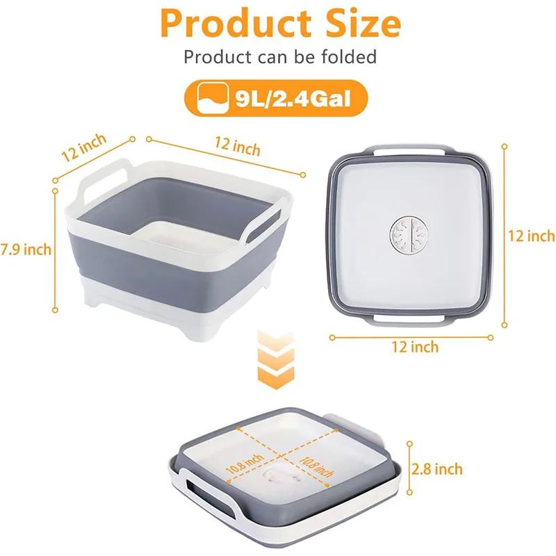 Collapsible Portable Plastic Vegetable Wash Basin with Drain Plug for Dish Storage Vegetable and Fruit Washing Chill Bucket