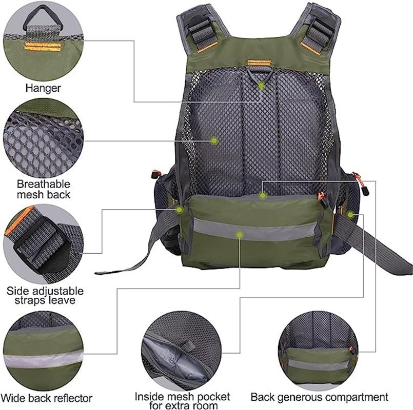Fishing  Vest Fly Fishing Vest Multi-pocket Breathable Mesh, Strap Fishing Vest Adjustable