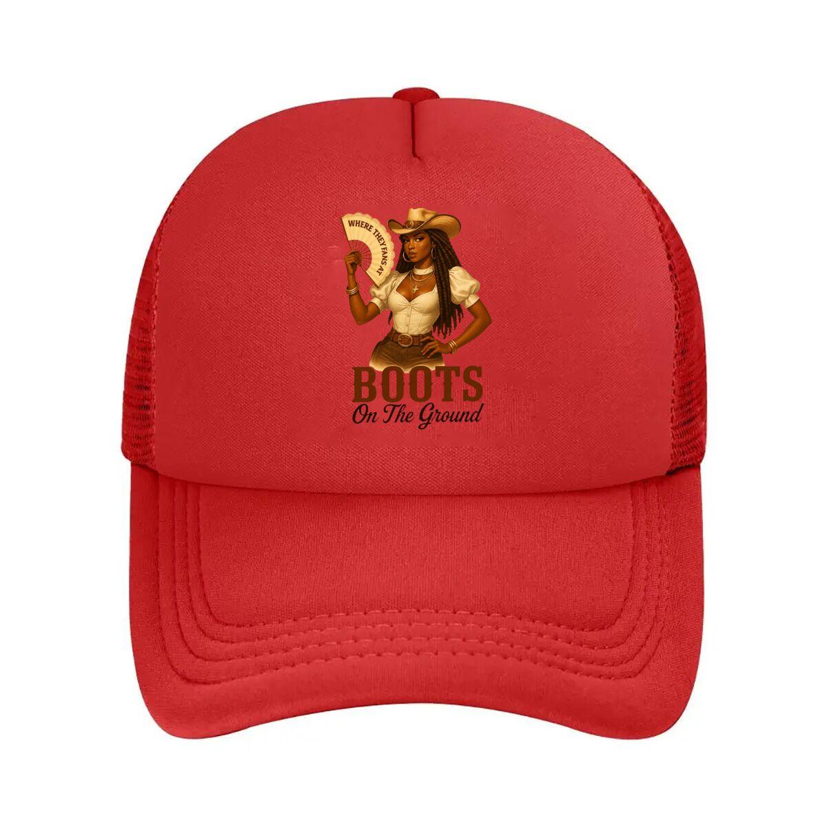 Vintage Western Cowboy Boots On The Ground Art Print Home Decor Mesh Baseball Cap Hip Hop Adjustable