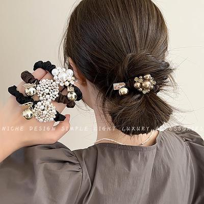 Perle Strass Retro Damen Stirnband & Pferdeschwanz Scrunchie Set