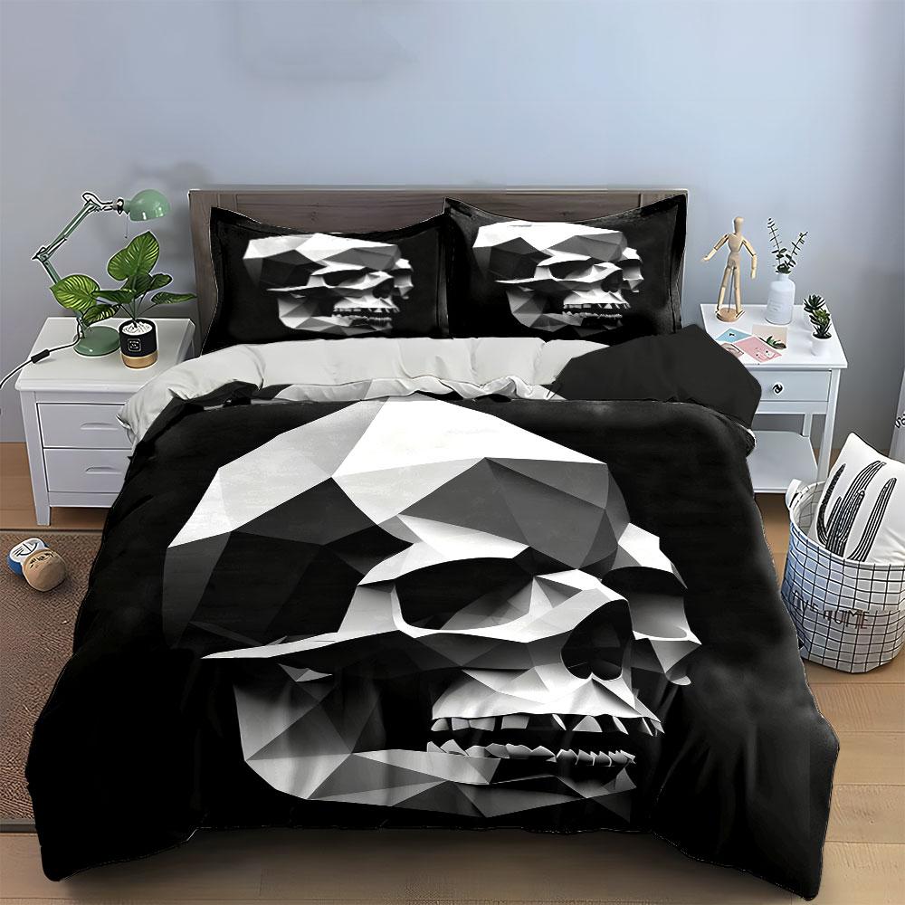 Geometrisches Totenkopf Kunst Set Dekor Weiche Bequeme Bettbezug Bettwäsche Set Enthalten 1*Bettbezug & 2*Kissenbezüge, Geschenk