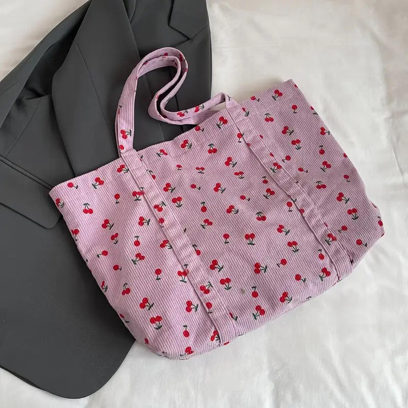 Tote Bags for Women Large Handbag Purse Lightweight Shoulder Bag with Zipper Crossbody Bag Handbags for Work Travel Cherry Print White Bag