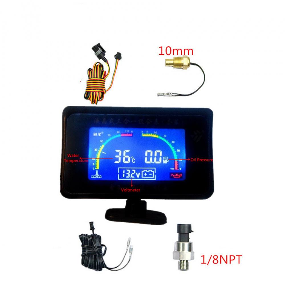 3In1 Car Oil Pressure Gauge Voltmeter Water Temperature Gauge Meter With Sensors