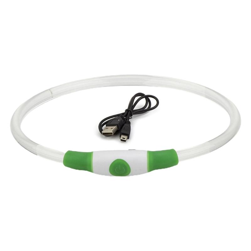 Waterproof Led Glowing Pet Collar Adjustable Flashing Rechargeable Luminous Collar Anti-lost Pet Light Collar for Night 35CM зелёный